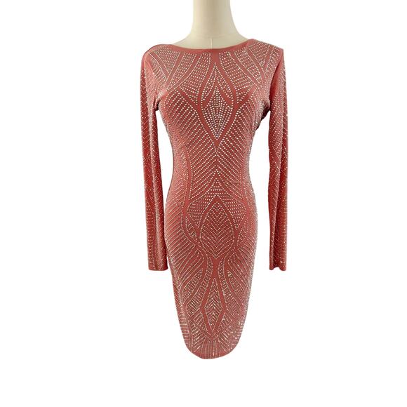 Bump Biddy Maternity Mauve Pink Bodycon Long Sleeve Dress with Rhinestones Sz M - Picture 1 of 6